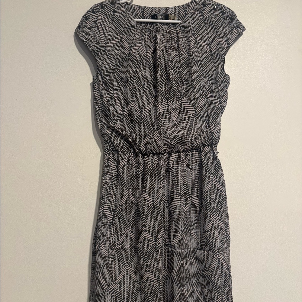 Guess Black & White Geometric Midi Dress
